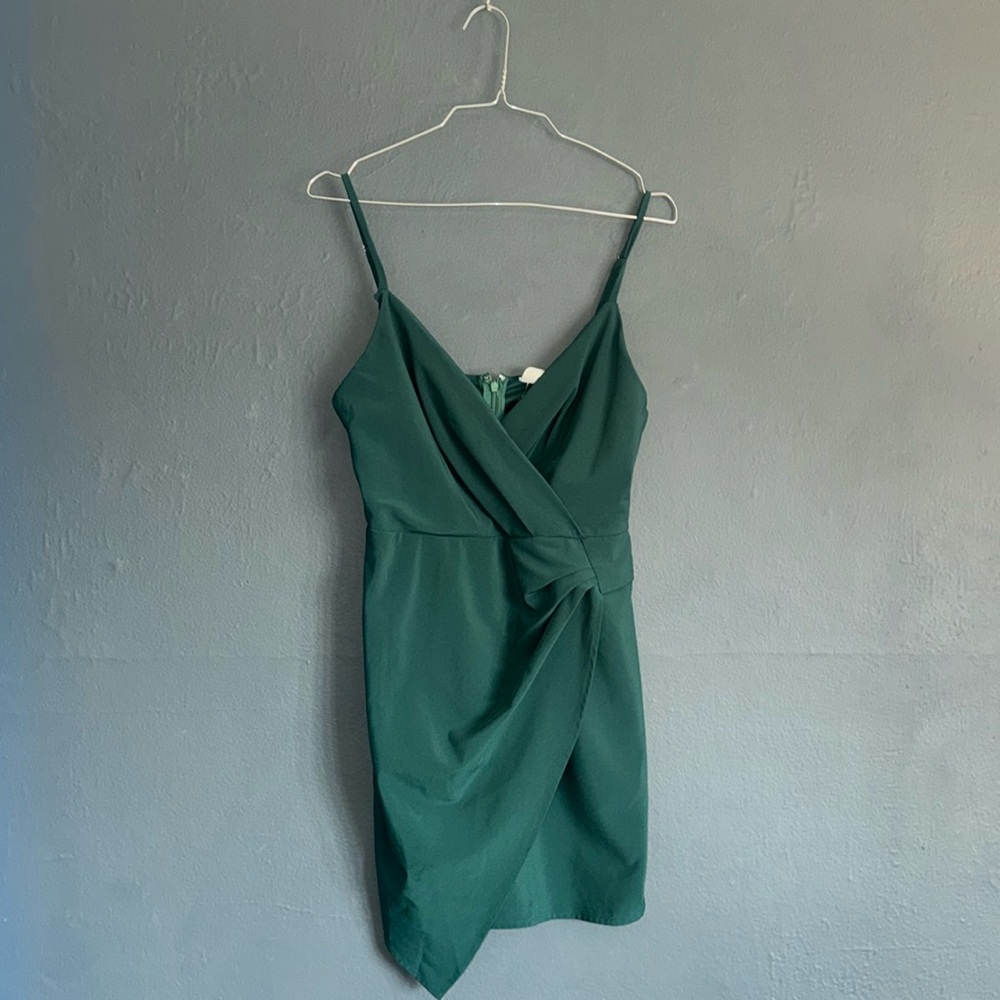 DARK GREEN BLUE BLUSH ASYMMETRICAL MINI DRESS SMALL